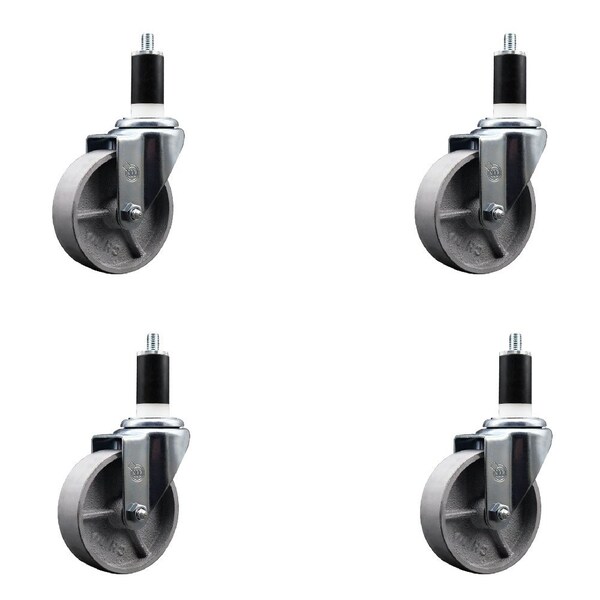 Service Caster 4'' Semi Steel Wheel Swivel 1-3/8'' Expanding Stem Caster Set, 4PK SCC-EX20S415-SSR-138-4 - main